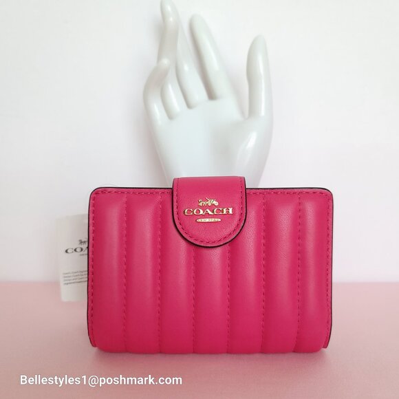 COACH Bifold Quilted Soft Smooth Leather ID Window Medium Wallet - Bold Pink ⭐ - Picture 6 of 16